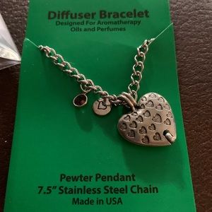 Pewter SS essential oil diffuser charm bracelet